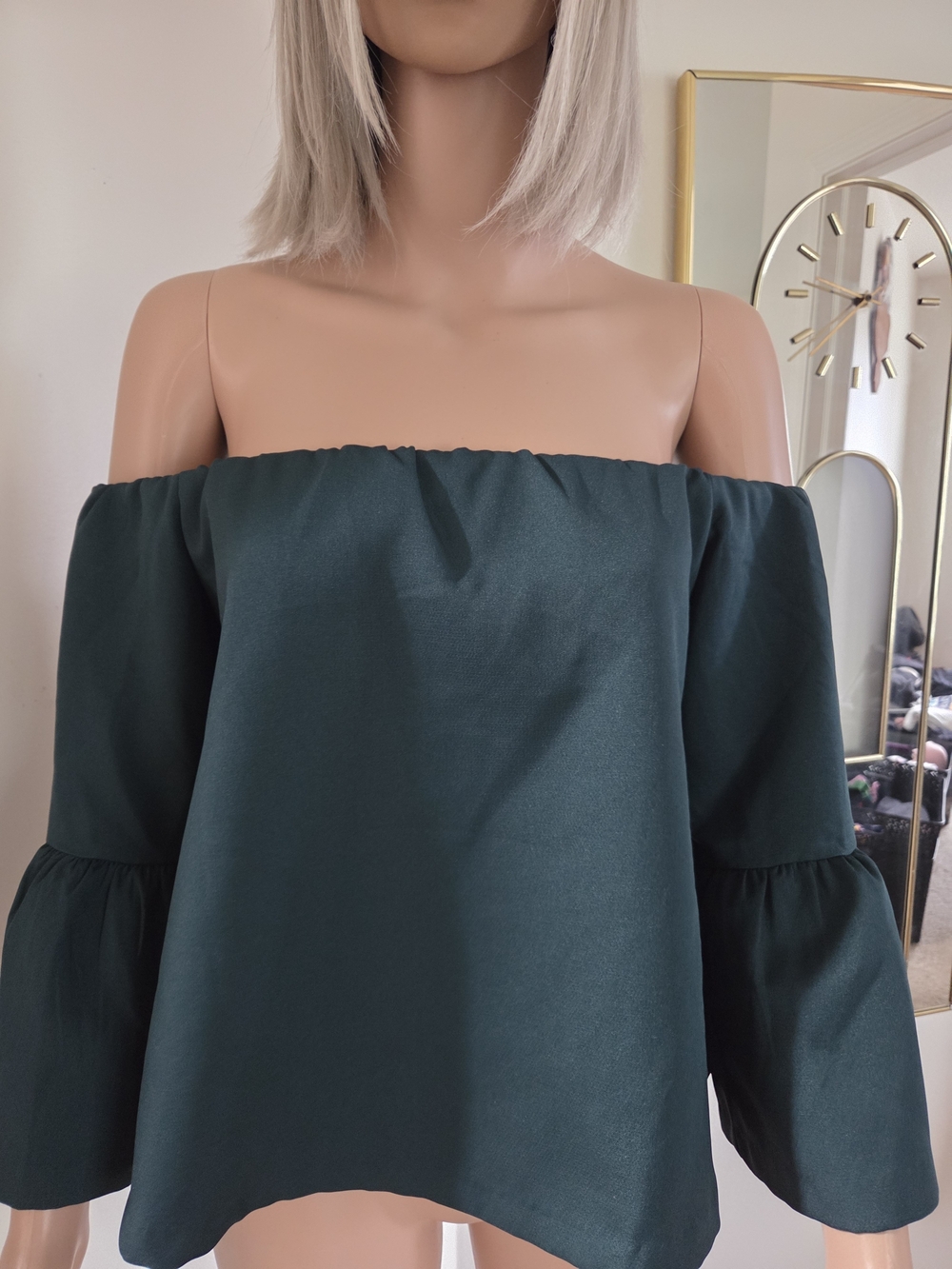 PAPER HEART Emerald Green Off-Shoulder Top Size Large